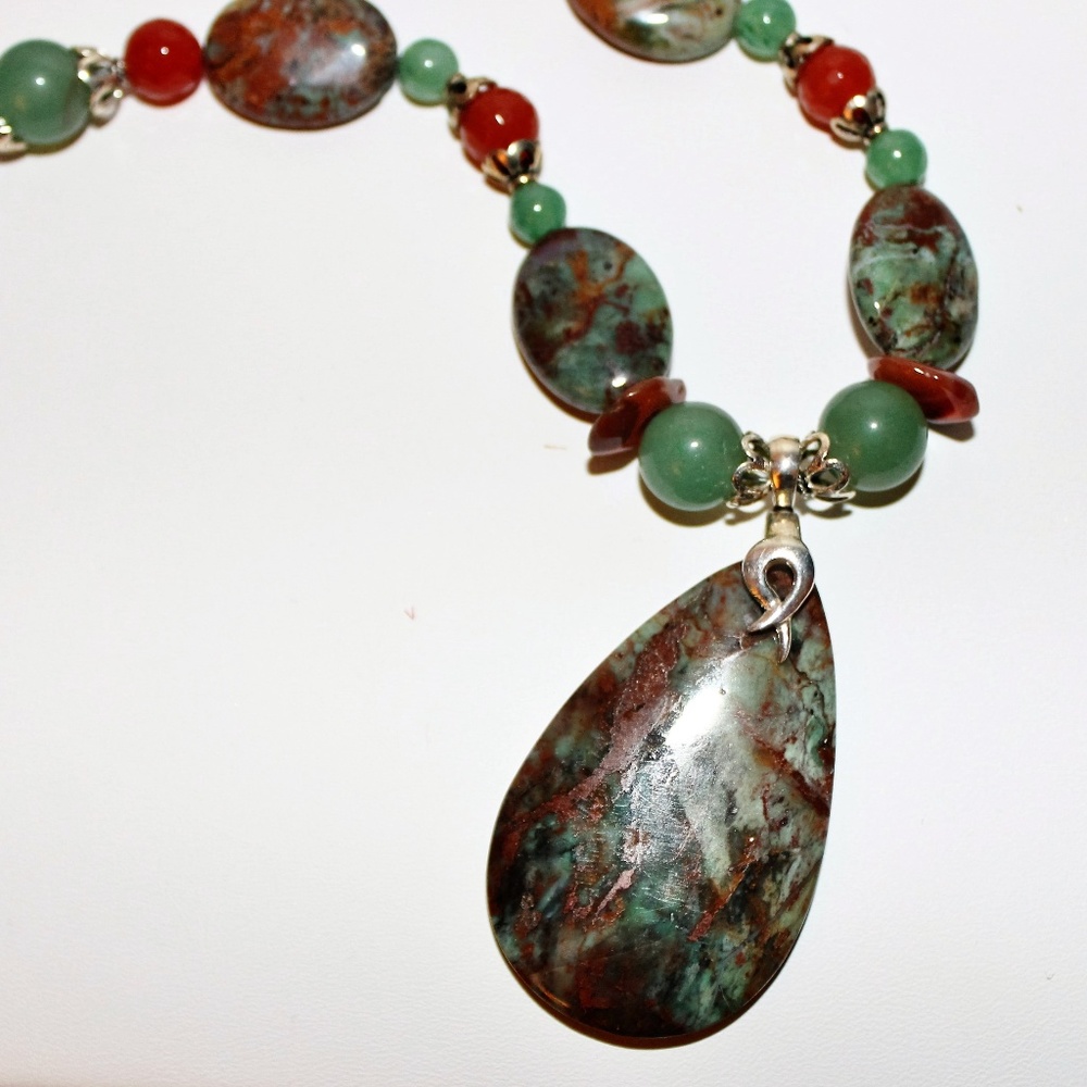 Artisan Handcrafted African Green Opal Necklace Set with Solid Sterling